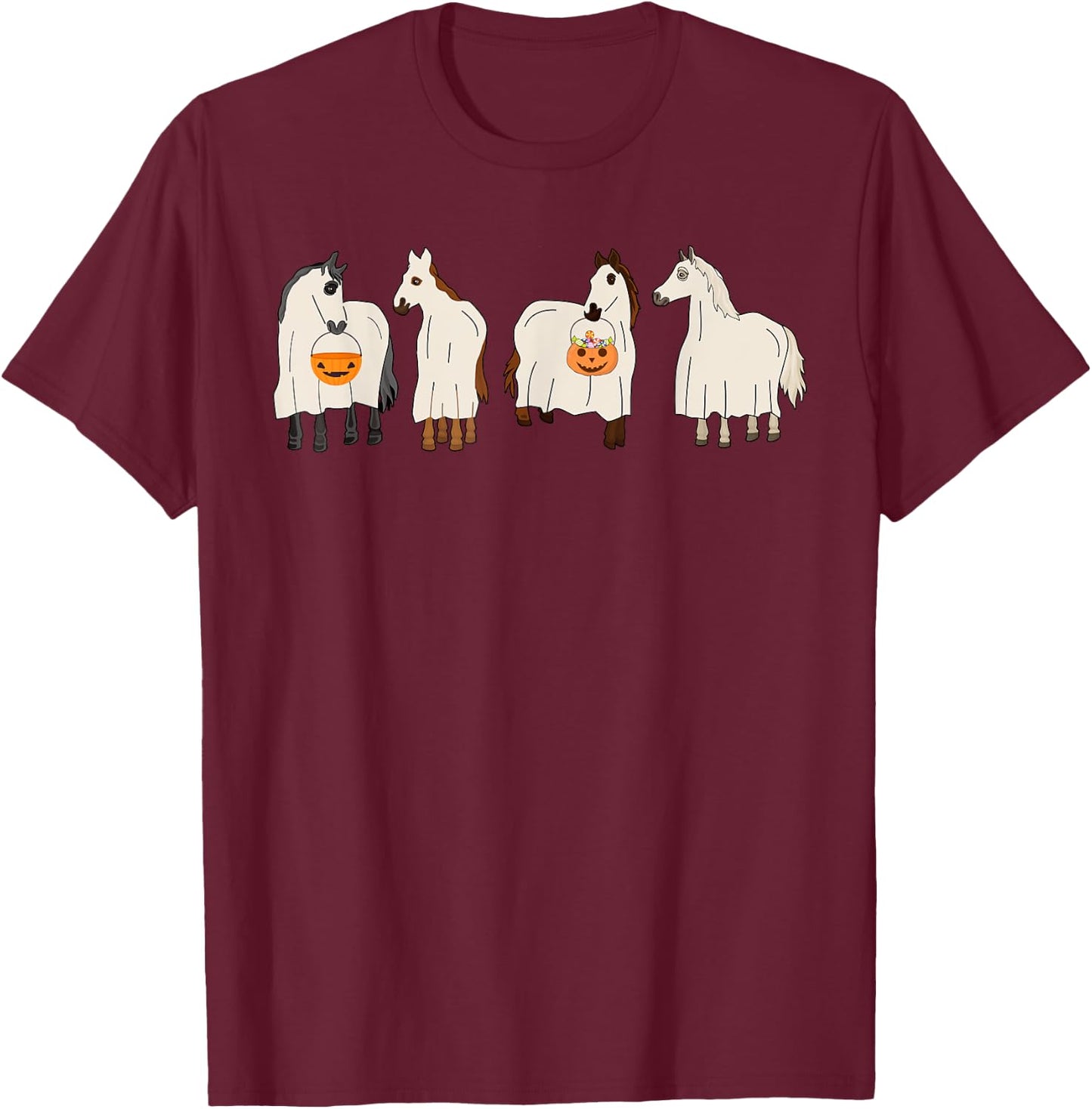 Halloween Ghost Horses Spooky Season Funny Horse T-Shirt - T-Shirt | Maroon
