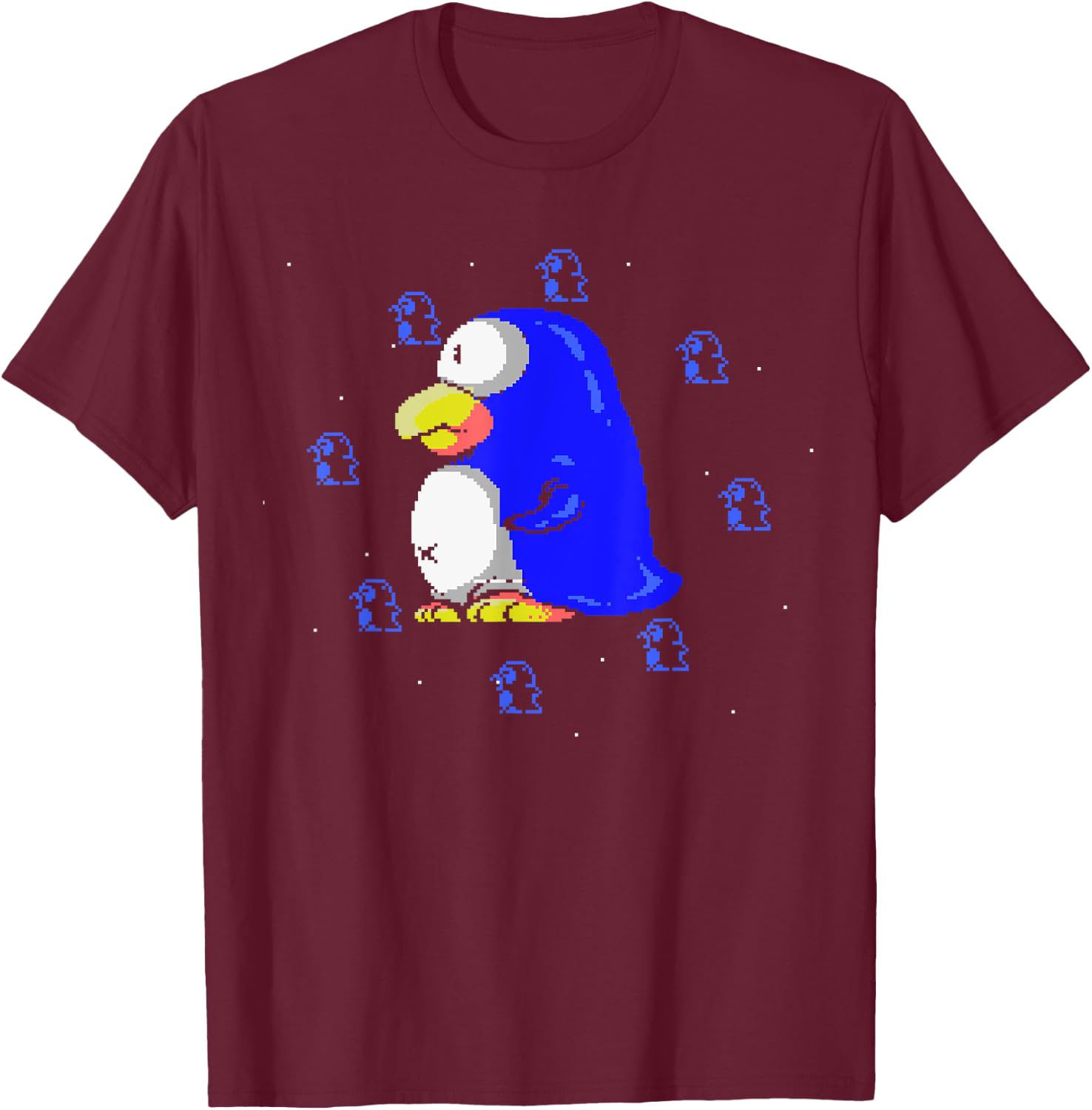 Pixelated Penguin Adventures Parodius Penguin Power in Space , Black, S T-Shirt - T-Shirt | Maroon