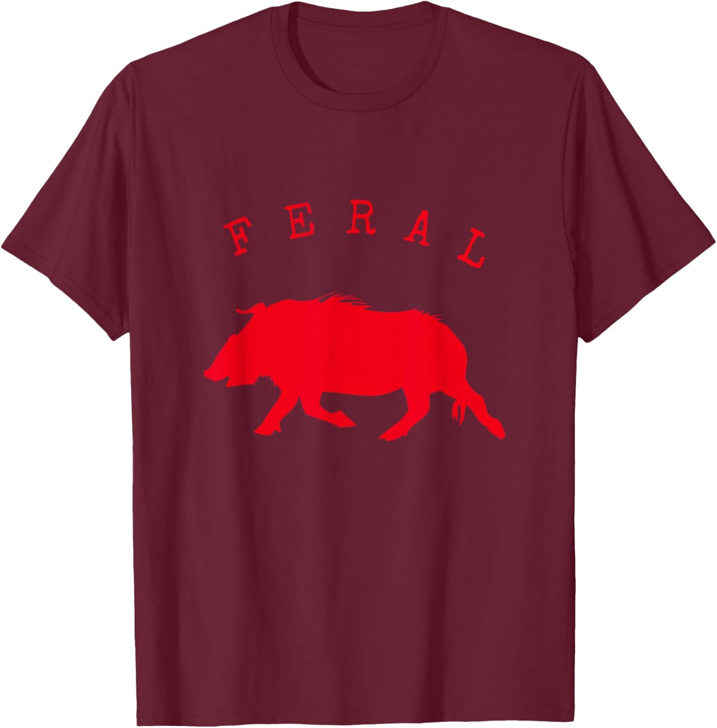 Ampersand & Co. Feral Hog -Adult , Black, Small, Short Sleeve, Modern Animal Print, Crew Collar, T Back, Gift, Casual, Machine Wash T-Shirt - T-Shirt | Maroon