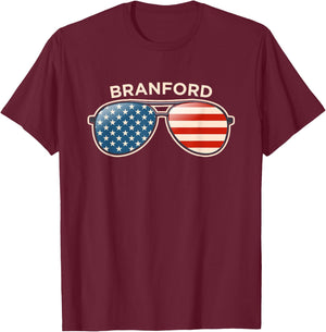 Branford, CT Vintage US Flag Sunglasses T-Shirt - T-Shirt | Maroon