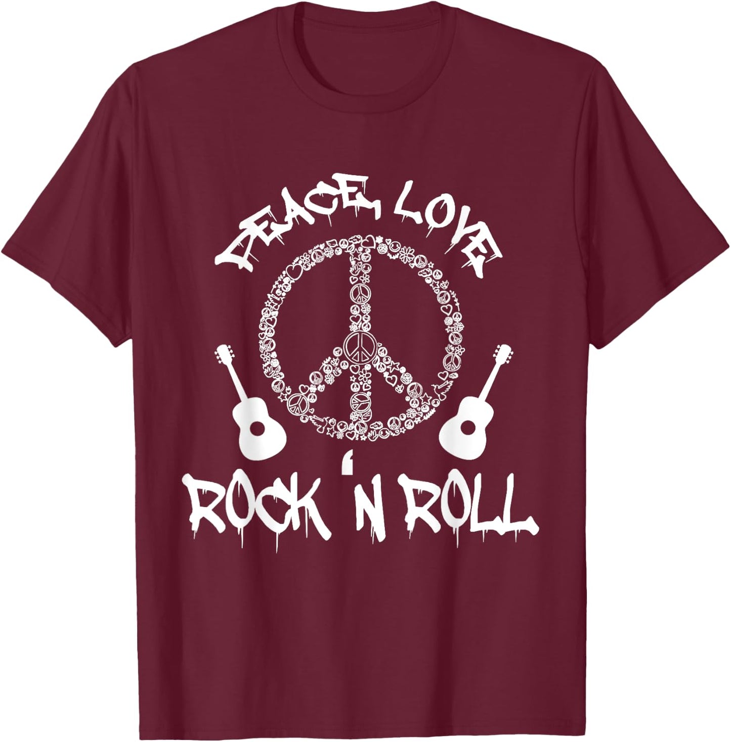 Funny Rock'n Roll Peace Love and Rock and Roll T-Shirt - T-Shirt | Maroon