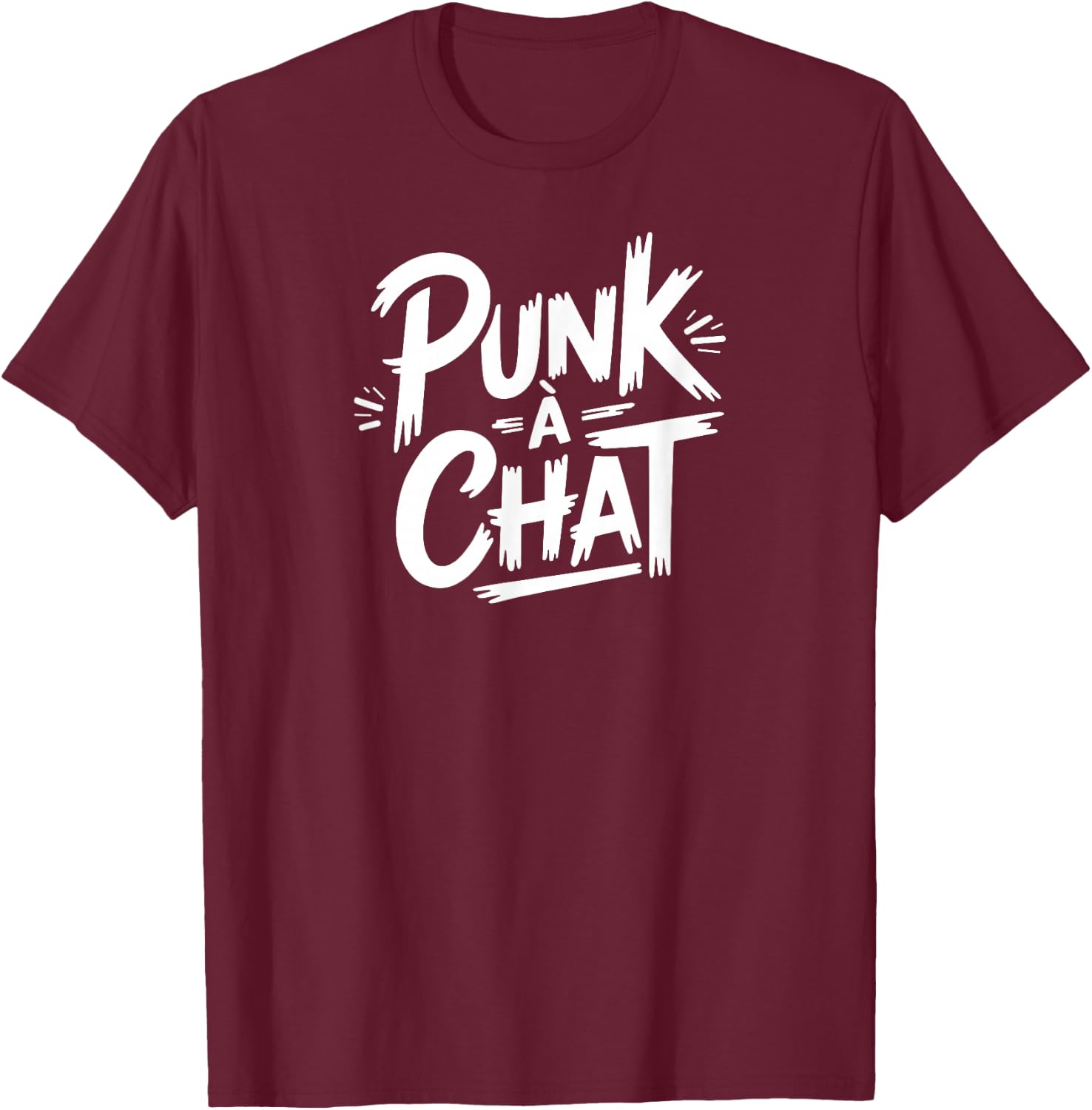 Punk Cat , Black, S T-Shirt - T-Shirt | Maroon