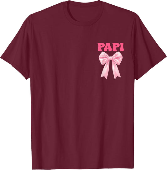 Papi Birthday Girl Matching Coquette Pink Bow T-Shirt - T-Shirt | Maroon