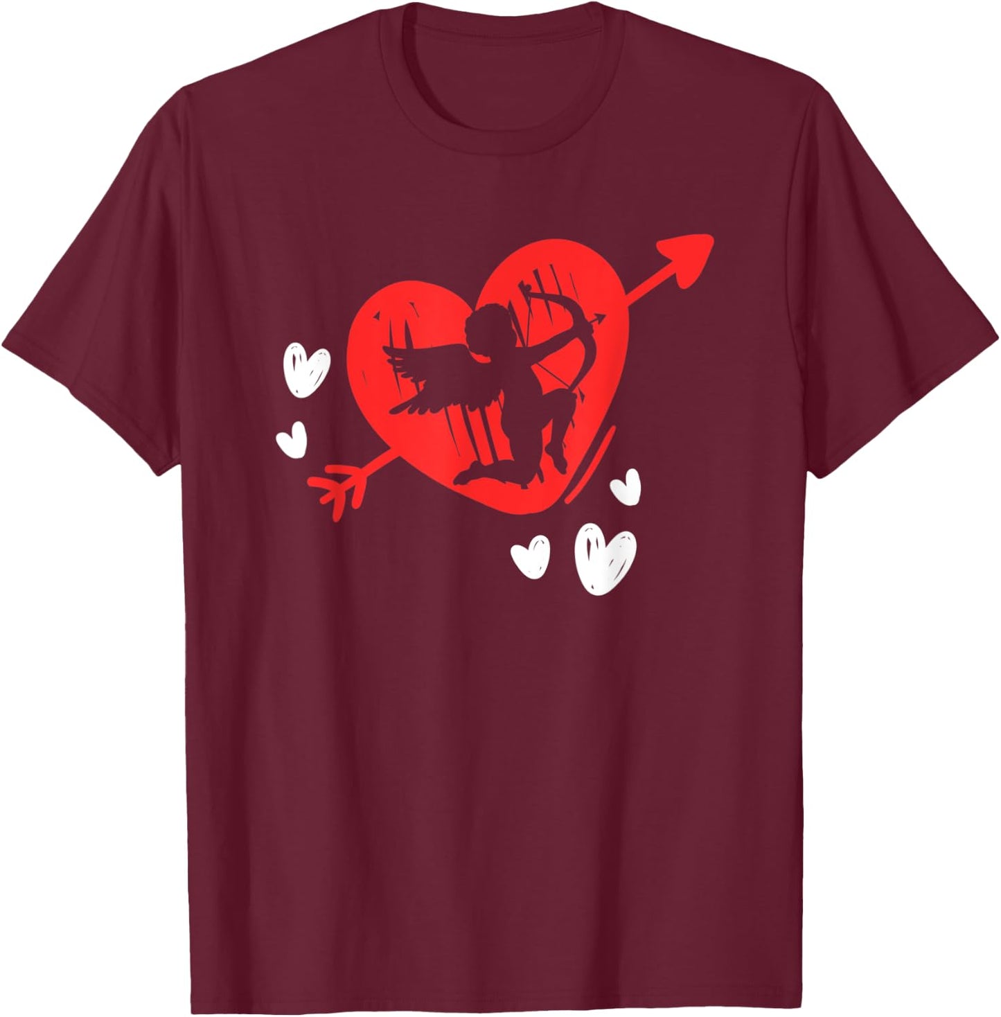 Love Couple Valentine's Day Heart Cupid Relationship Romantic Couple , black T-Shirt - T-Shirt | Maroon