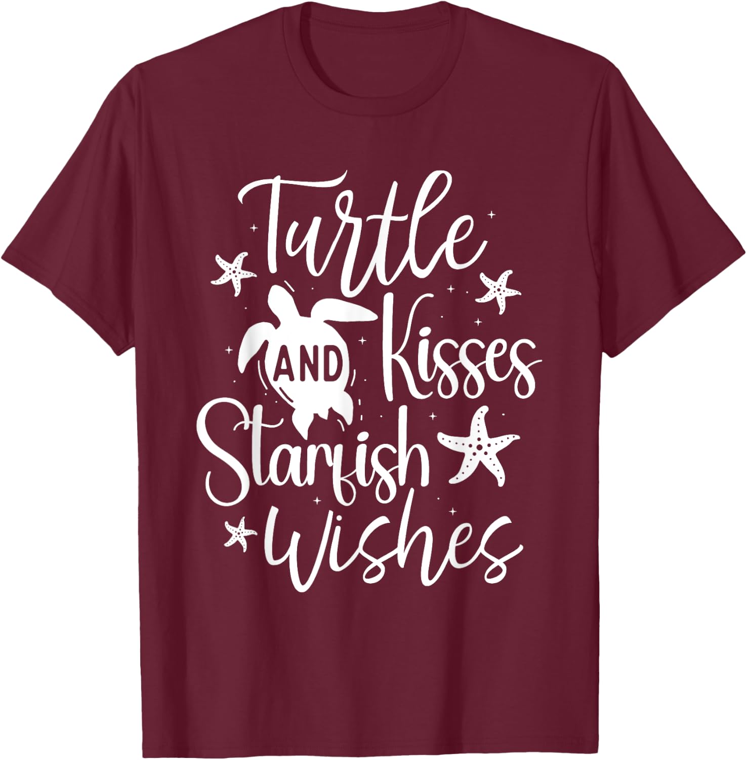 Turtle And Kisses Starfish Wishes - Wildlife Cute Tortoise T-Shirt - T-Shirt | Maroon