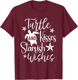 Turtle And Kisses Starfish Wishes - Wildlife Cute Tortoise T-Shirt - T-Shirt | Maroon