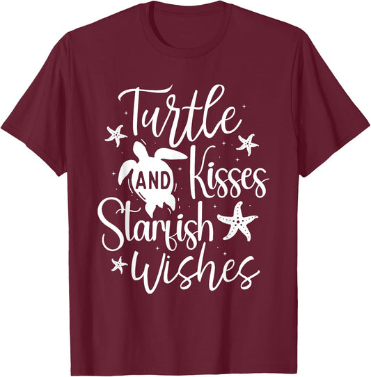 Turtle And Kisses Starfish Wishes - Wildlife Cute Tortoise T-Shirt - T-Shirt | Maroon