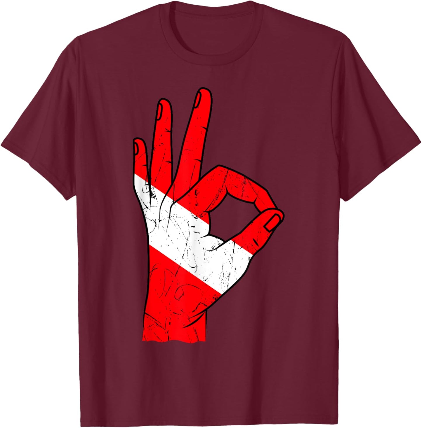 Hand Sign OK Scuba Diving Diver Down Flag Underwater Dive T-Shirt - T-Shirt | Maroon