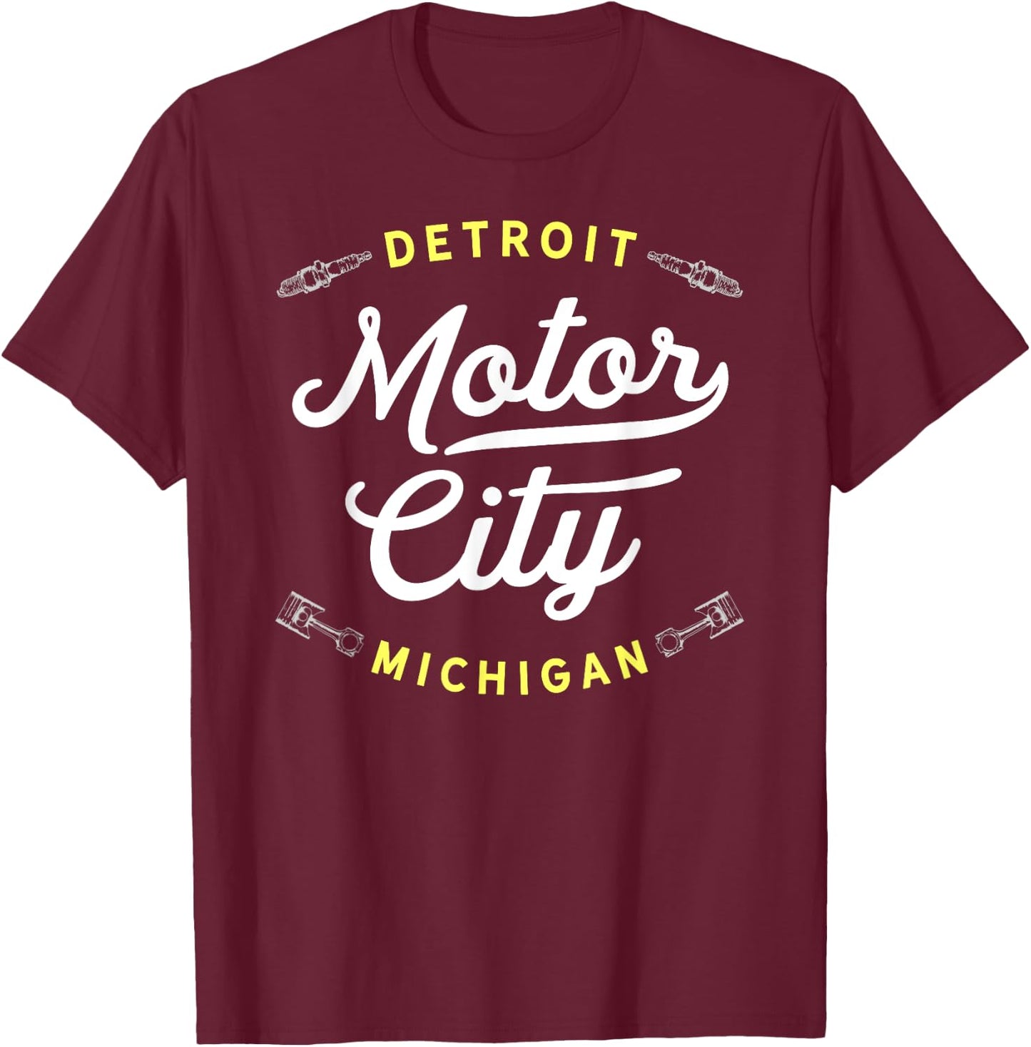 Iconic Motor City Detroit Michigan Throwback USA Novelty T-Shirt - T-Shirt | Maroon