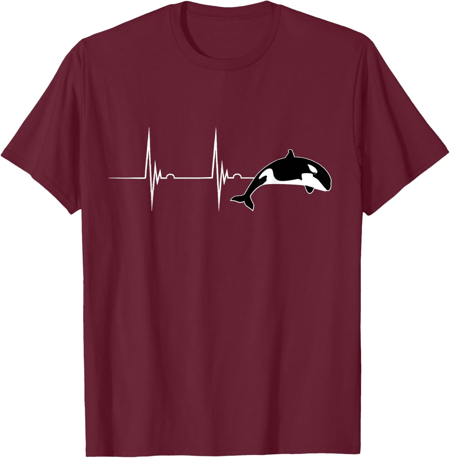 Orca Whale Ocean Animal Heartbeat EKG Pulse T-Shirt - T-Shirt | Maroon