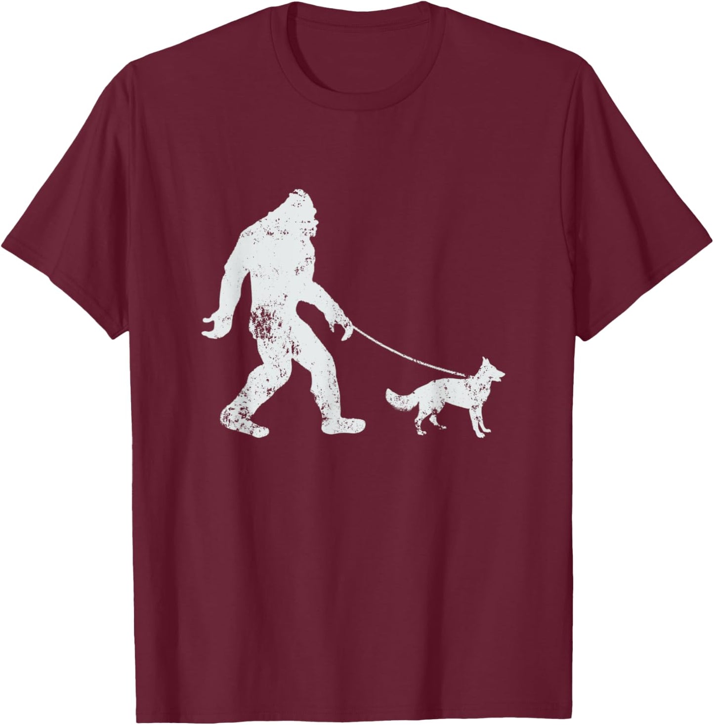 Bigfoot walking German Shepherd Funny Sasquatch T-Shirt - T-Shirt | Maroon