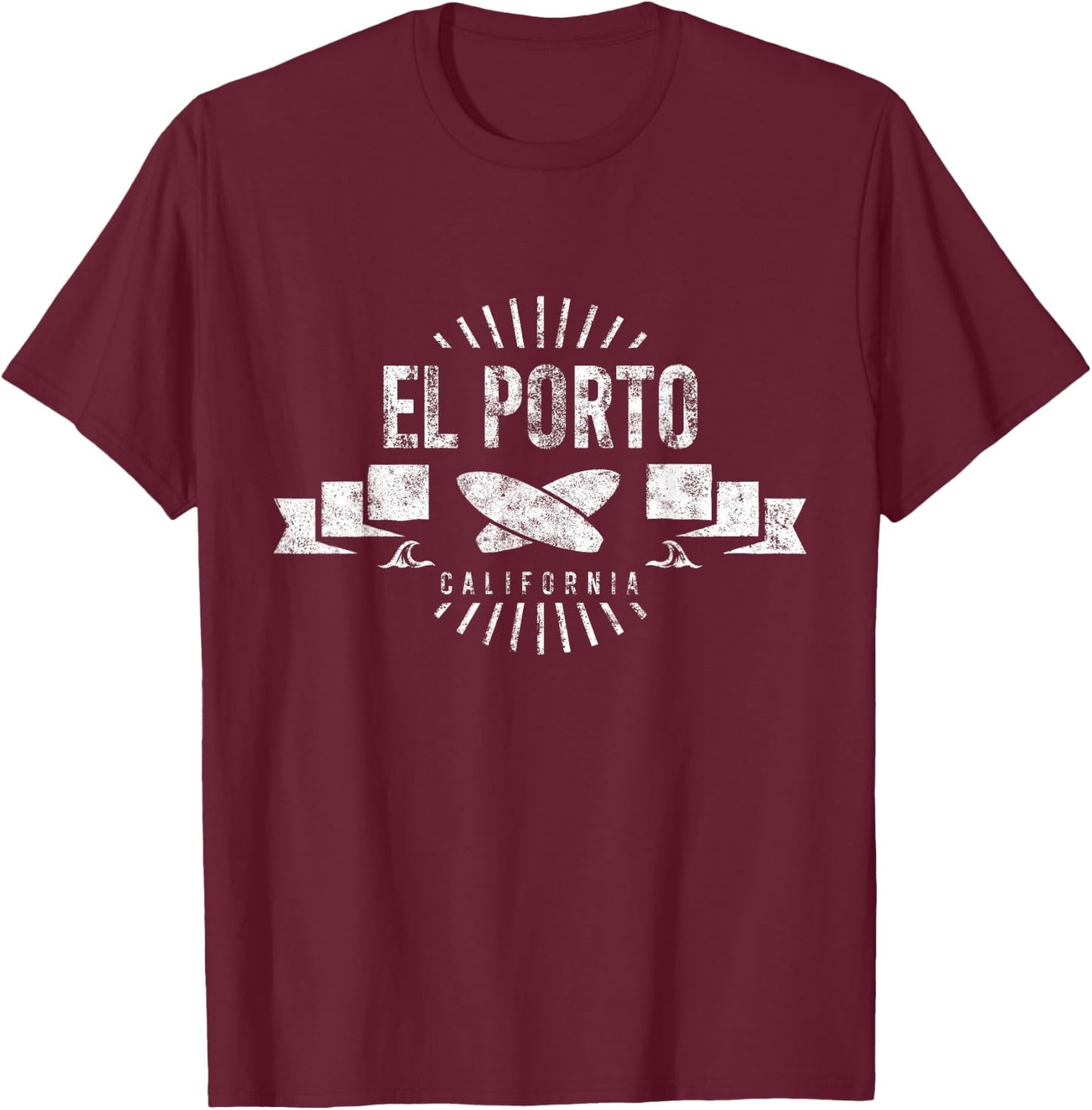 El Porto Surf Vintage Surfing Retro Surfboard California T-Shirt - T-Shirt | Maroon