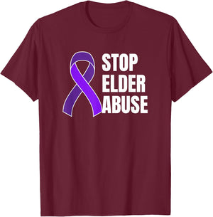 Stop Elder Abuse Purple Ribbon Elder Abuse Awareness Month T-Shirt - T-Shirt | Maroon