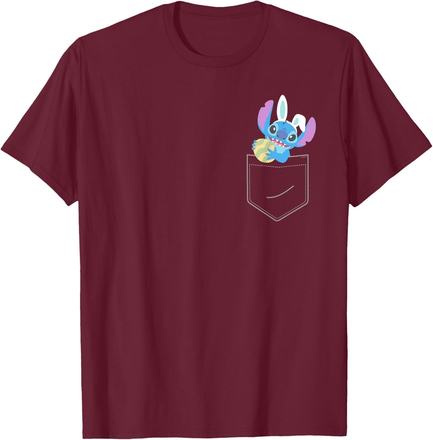 Disney Stitch Easter Egg and Bunny Ears Corner Pocket Art T-Shirt - T-Shirt | Maroon
