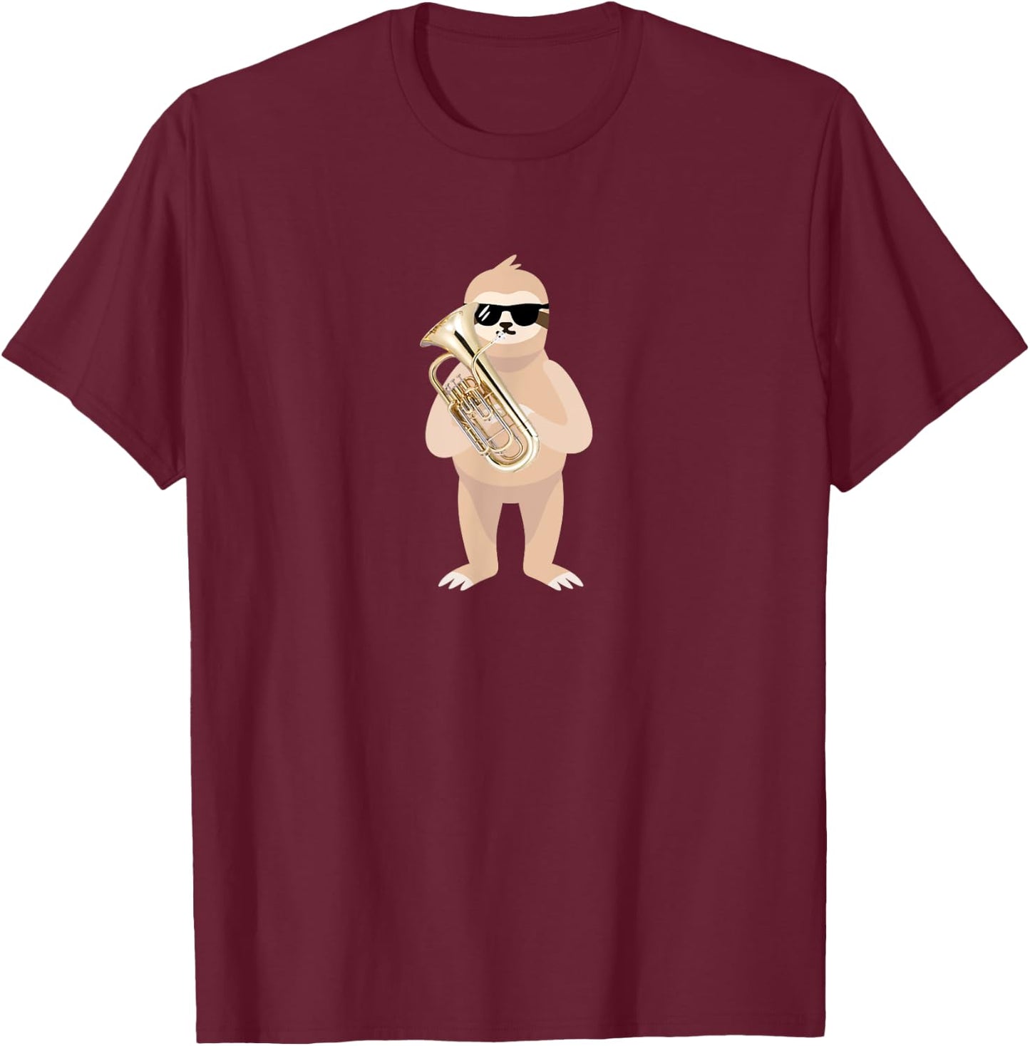 Funny Sloth Wearing Sunglasses Playing Euphonium T-Shirt - T-Shirt | Maroon
