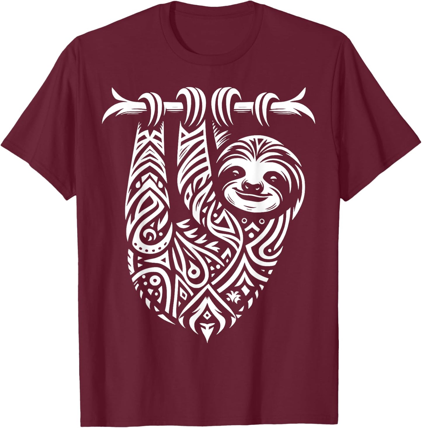 Tribal Three-Toed Sloth T-Shirt - T-Shirt | Maroon