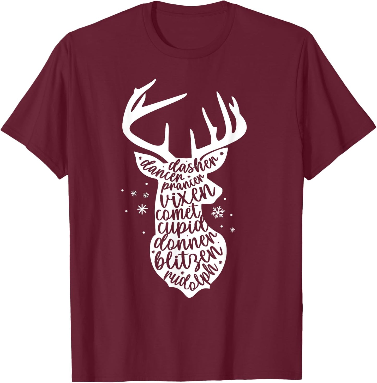 Christmas Reindeer Names Cute Holiday Rudolph Kids T-Shirt - T-Shirt | Maroon