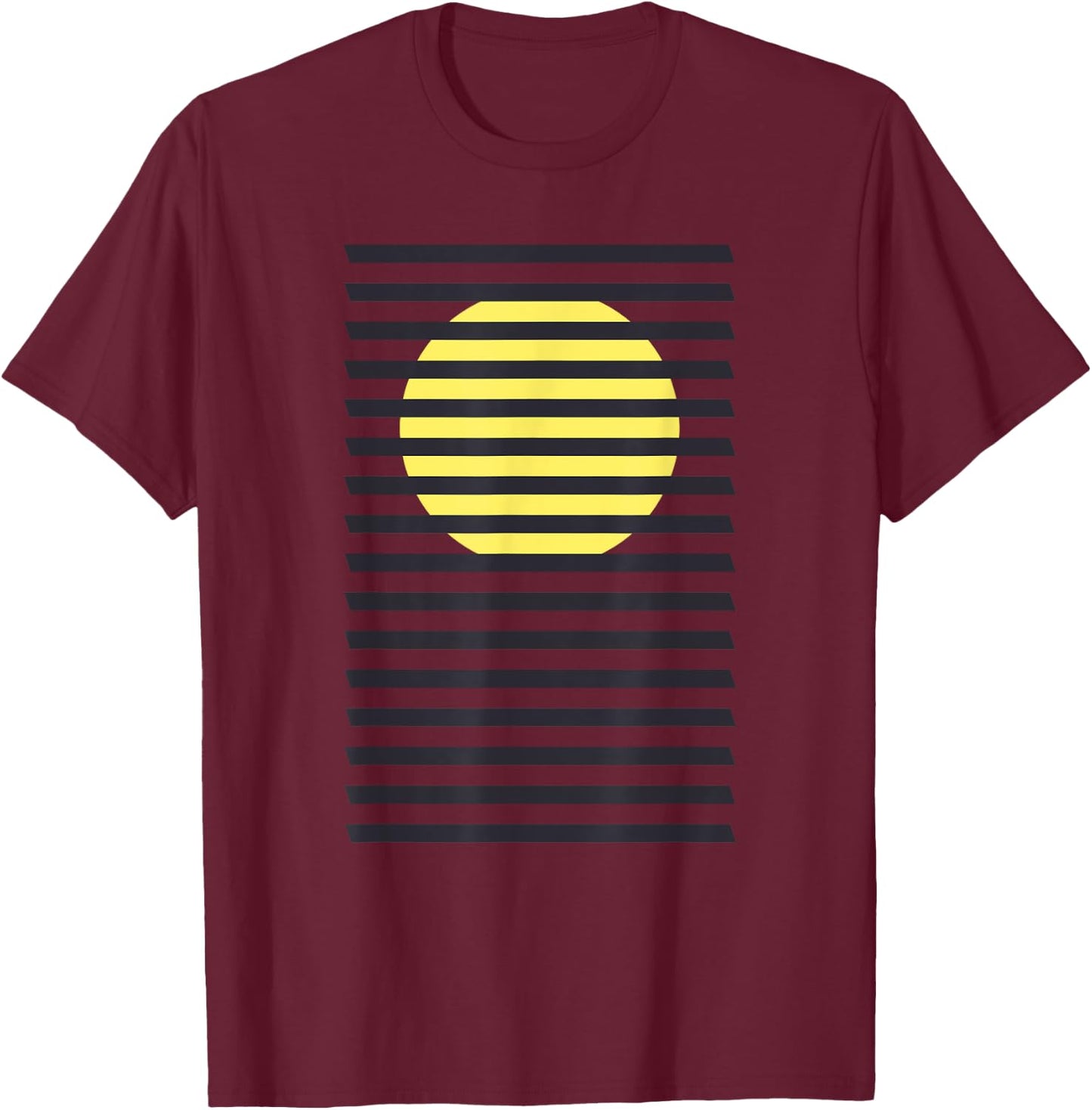 Minimalist Striped Rising Sun Design, Bauhaus Geometric Sun T-Shirt - T-Shirt | Maroon