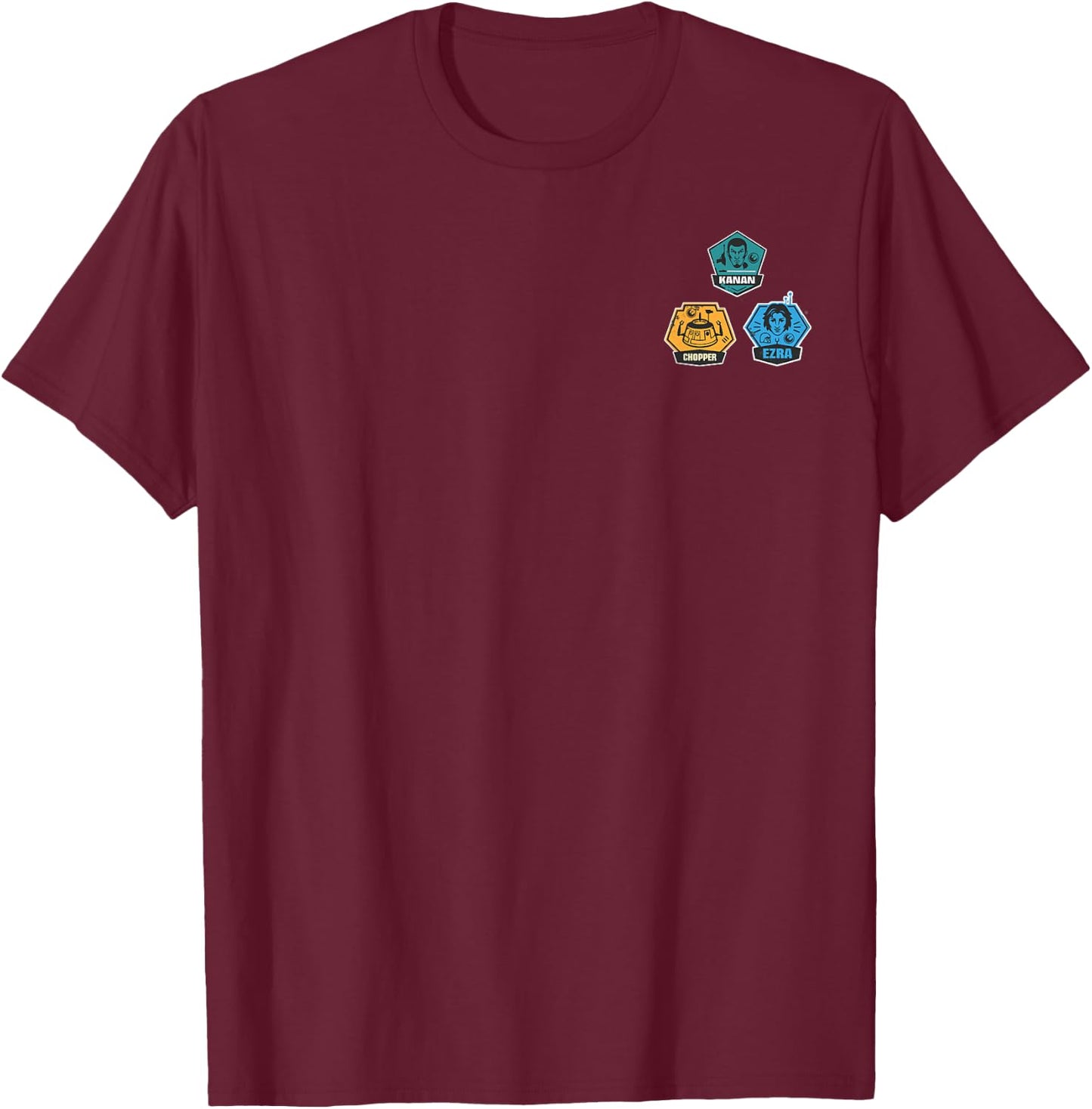 Star Wars Rebels Character Faces Small Pocket Badges T-Shirt - T-Shirt | Maroon