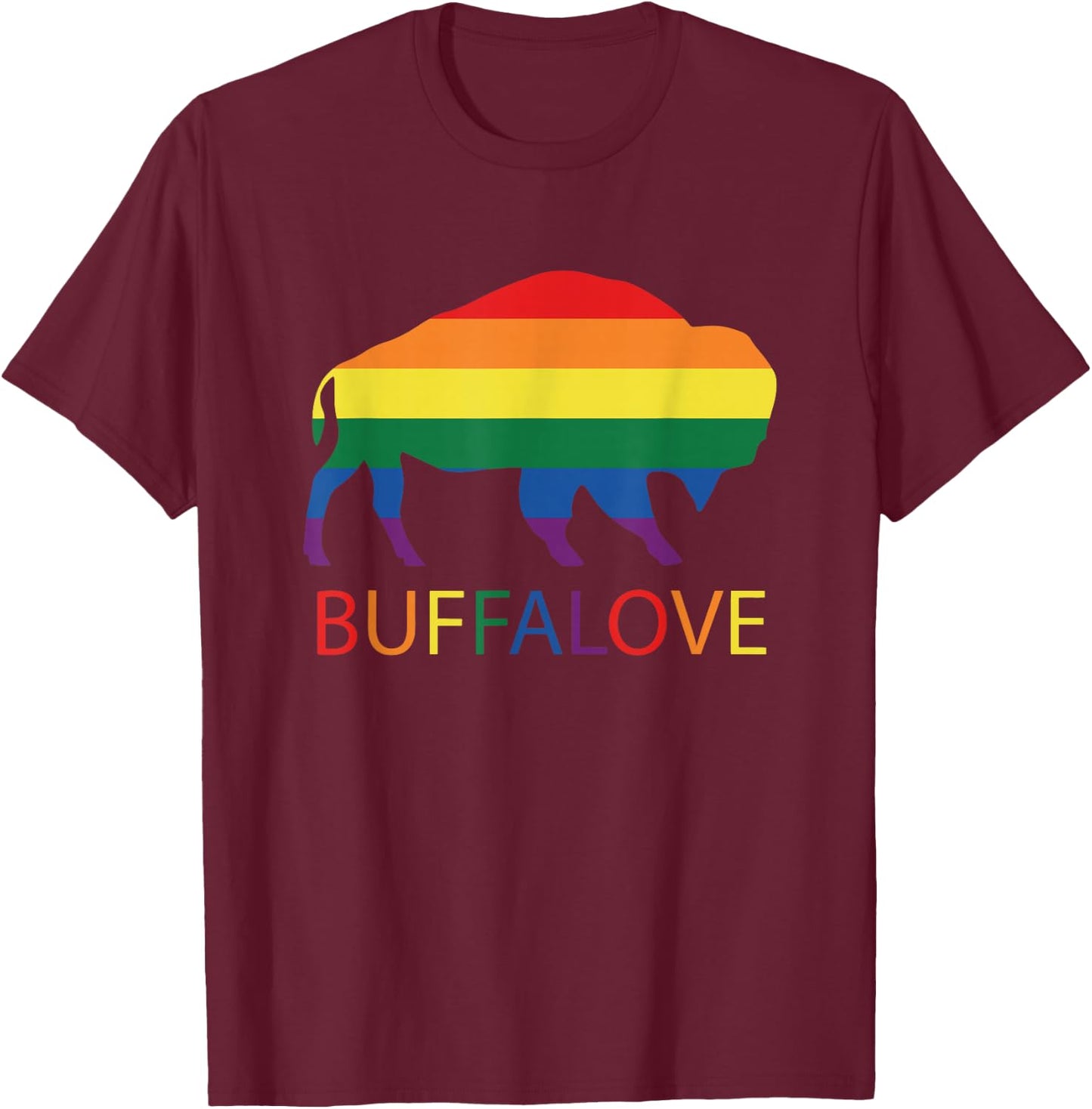 Bufflove Buffalo Say Gay Rainbow LGBTQ Pride Month T-Shirt - T-Shirt | Maroon