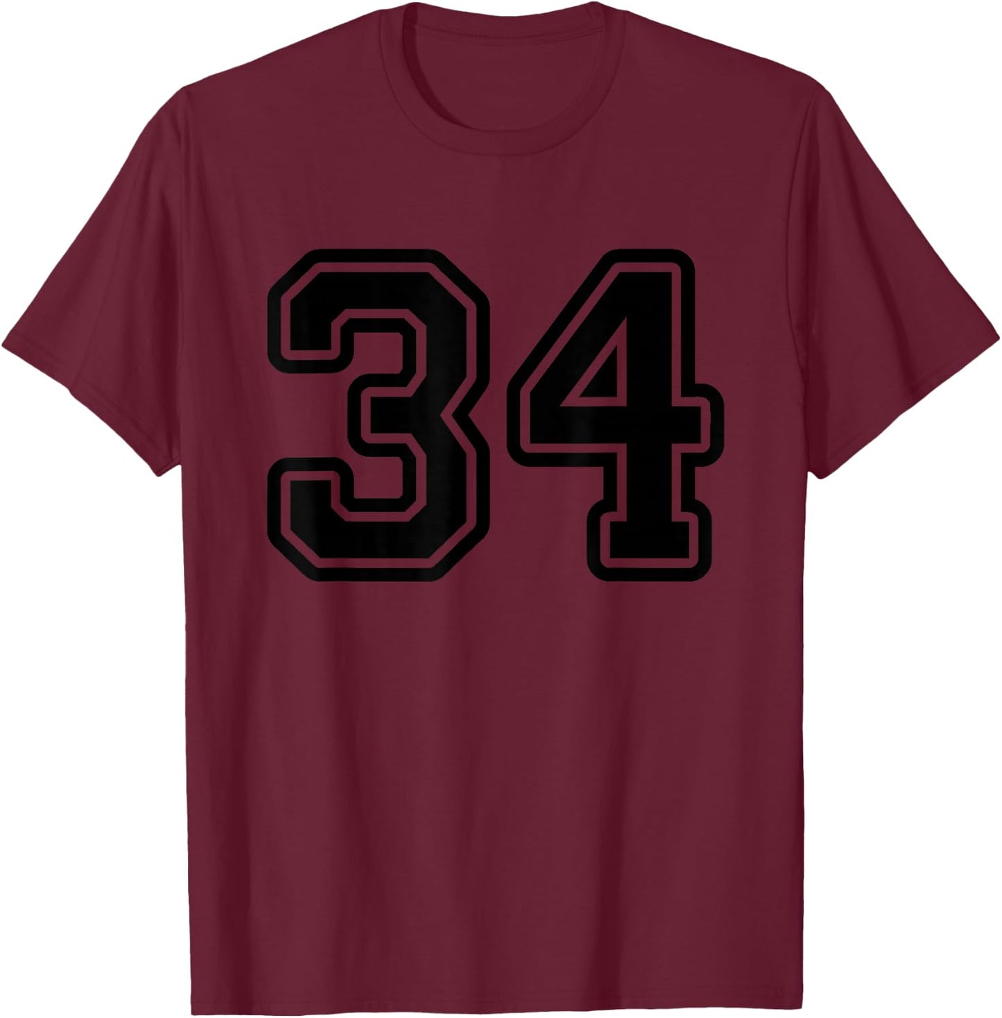 Number #34 Black Sport Varsity Number 34 T-Shirt - T-Shirt | Maroon