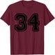 Number #34 Black Sport Varsity Number 34 T-Shirt - T-Shirt | Maroon