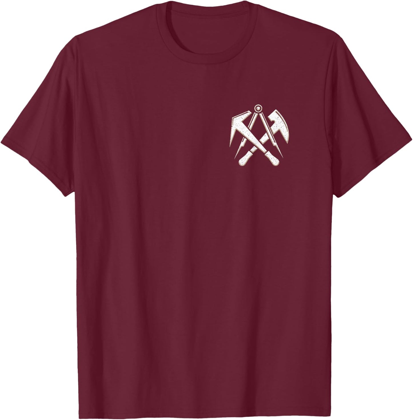 Roofer Craft Guild Sign with Tool on Chest , black T-Shirt - T-Shirt | Maroon