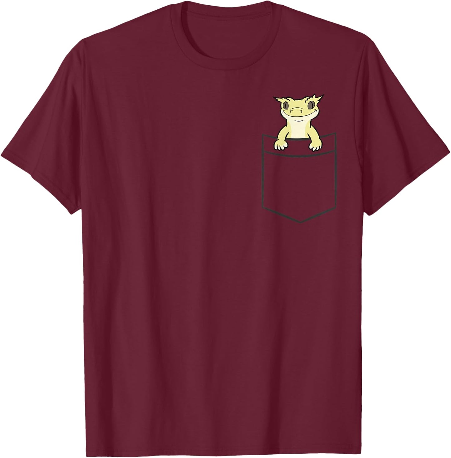 Crested Gecko In A Pocket Reptile Eyelash Gecko T-Shirt - T-Shirt | Maroon
