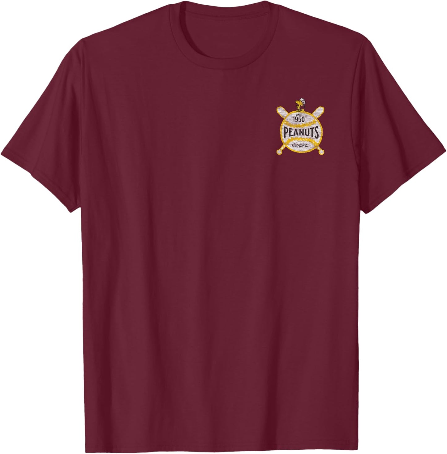Peanuts - Woodstock Baseball 1950 T-Shirt - T-Shirt | Maroon