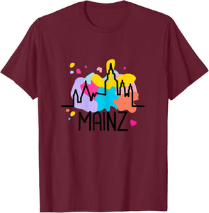 Mainz Mainz Cathedral Silhouette with Paint Splatters Meenzer Girl's , White T-Shirt - T-Shirt | Maroon