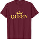 Gold Queen Text Design with Crown T-Shirt - T-Shirt | Maroon