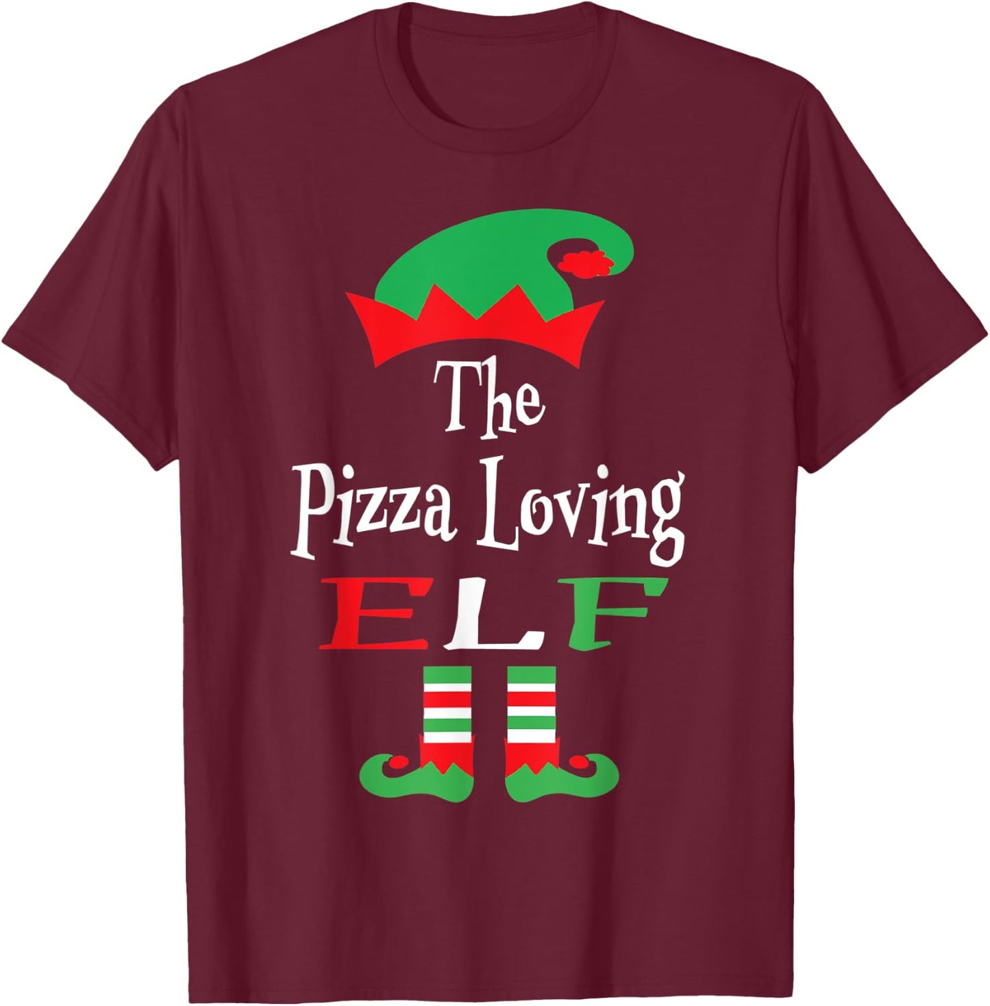 Christmas Funny The Pizza Loving Elf Shirt Youth Teens Gift T-Shirt - T-Shirt | Maroon