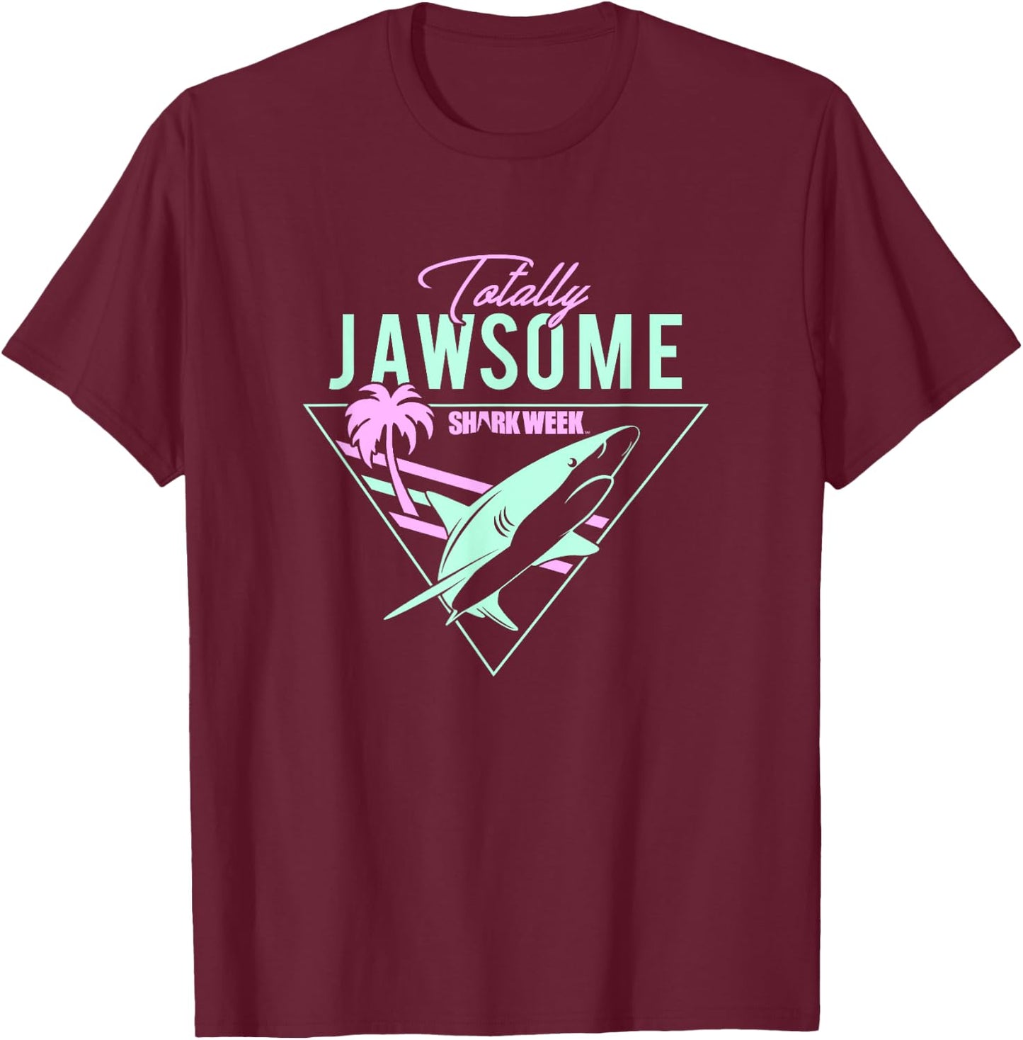 Shark Week Totally Jawsome Neon Retro Eighties Shark Logo T-Shirt - T-Shirt | Maroon