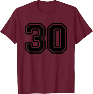 Number #30 Black Sport Varsity Number 30 T-Shirt - T-Shirt | Maroon