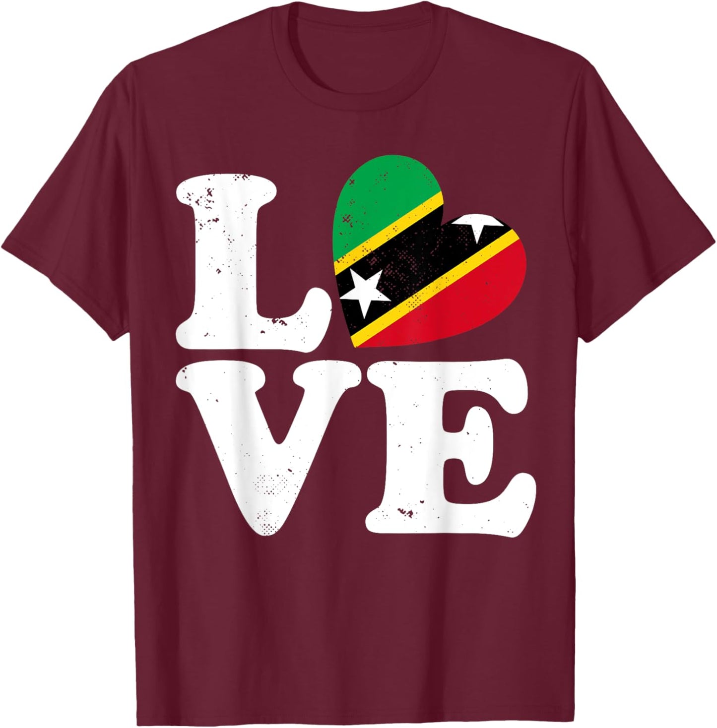 Love Heart St Kitts and Nevis Proud St Kitts and Nevis Flag T-Shirt - T-Shirt | Maroon