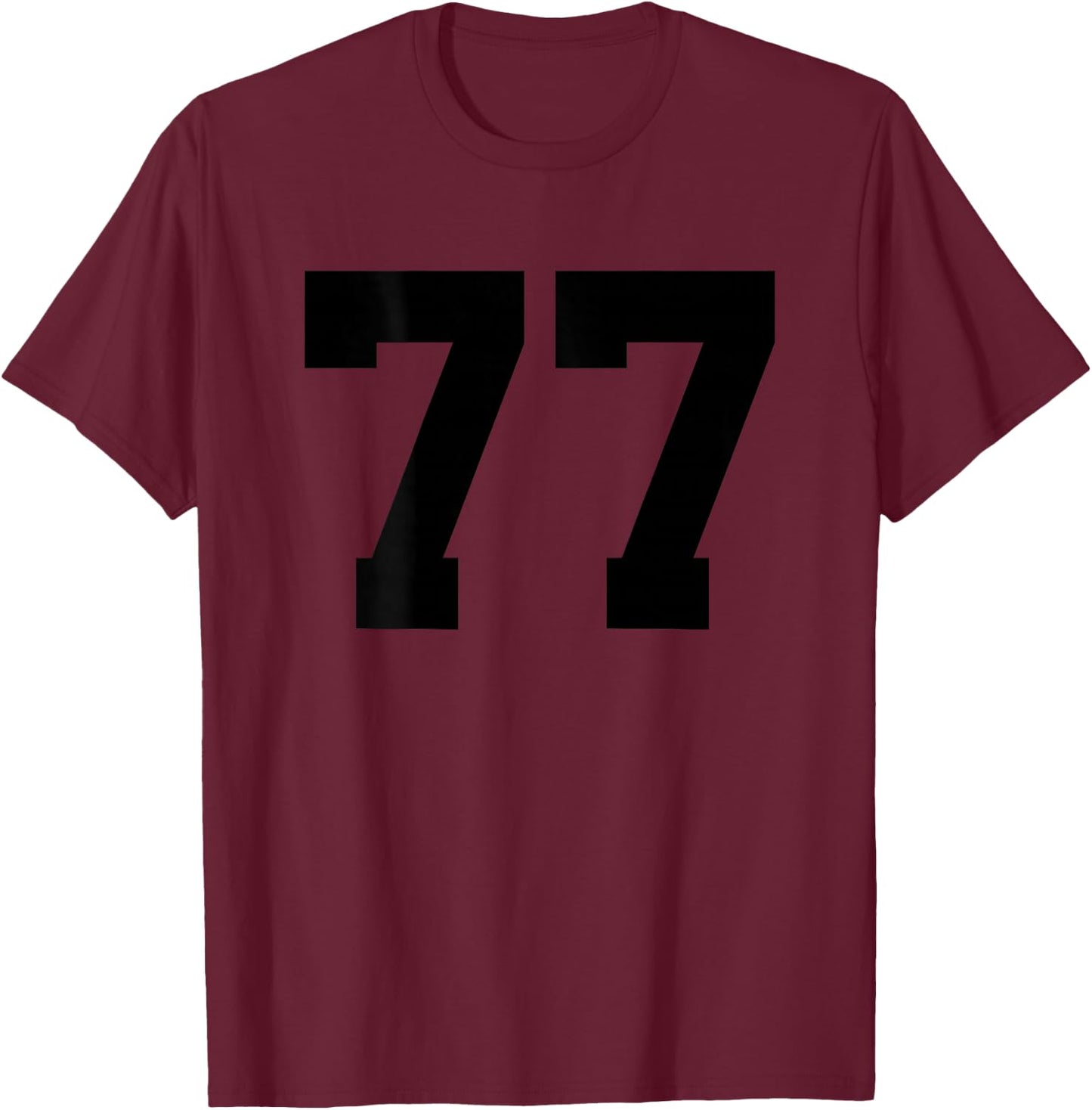 Number 77 (Prints on the Back) Cotton Team Jersey T-Shirt - T-Shirt | Maroon