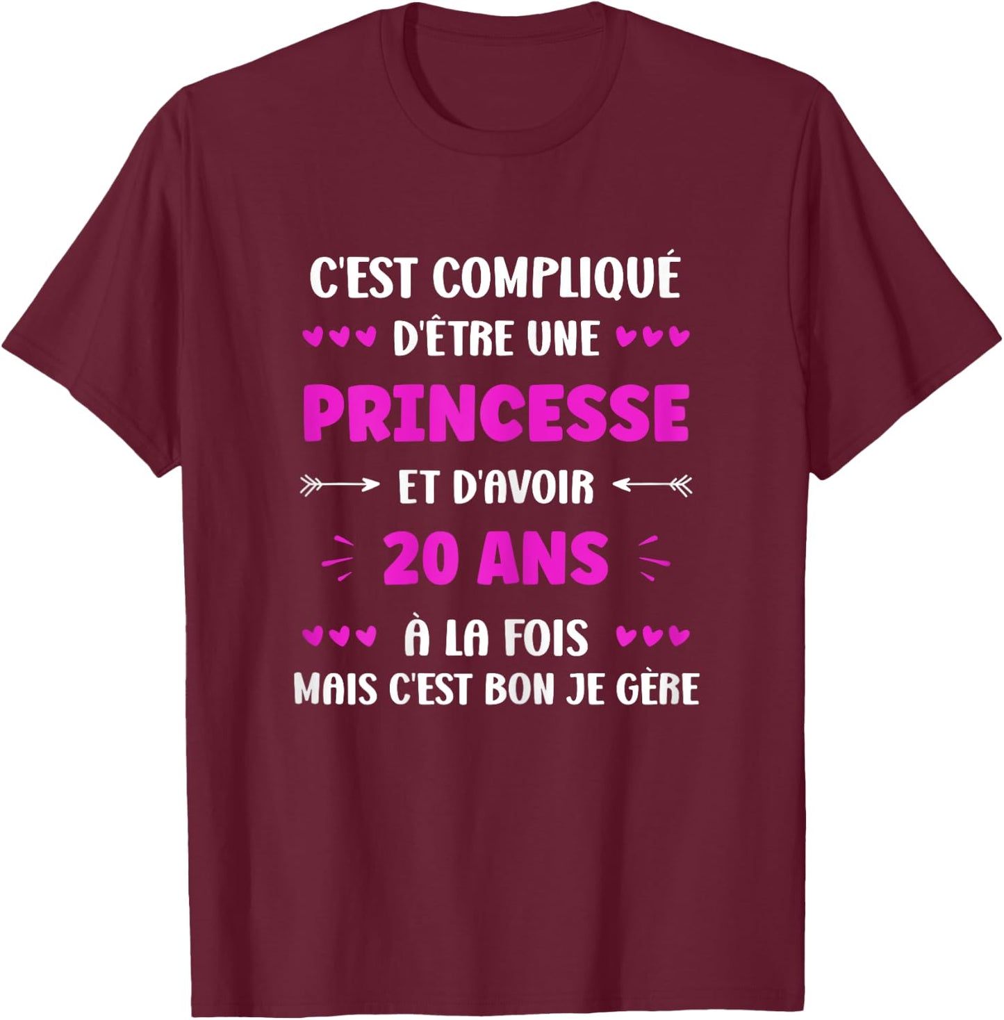 Girl 20 Years Teen Humor Princess Birthday 20 Years , Black T-Shirt - T-Shirt | Maroon