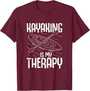 Kayaking Is My Therapy Funny Kayak Kayaker Boating Graphic T-Shirt - T-Shirt | Maroon
