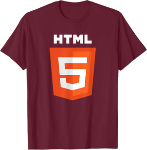HTML5 HTML Logo, Web Designer Frontend Software Engineer T-Shirt - T-Shirt | Maroon