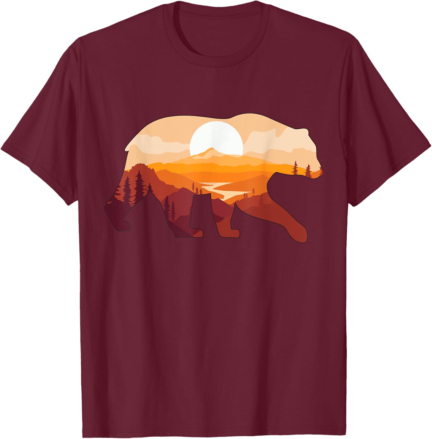 Bear Double Exposure Preserve Surreal Wildlife Animal Themed T-Shirt - T-Shirt | Maroon