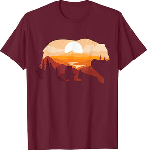 Bear Double Exposure Preserve Surreal Wildlife Animal Themed T-Shirt - T-Shirt | Maroon