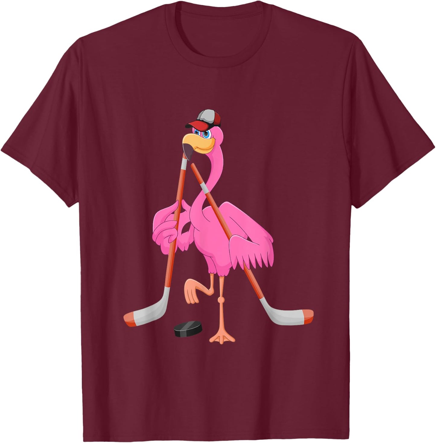 Flamingo Playing Hockey Matching Player Coach Birds Lover T-Shirt - T-Shirt | Maroon
