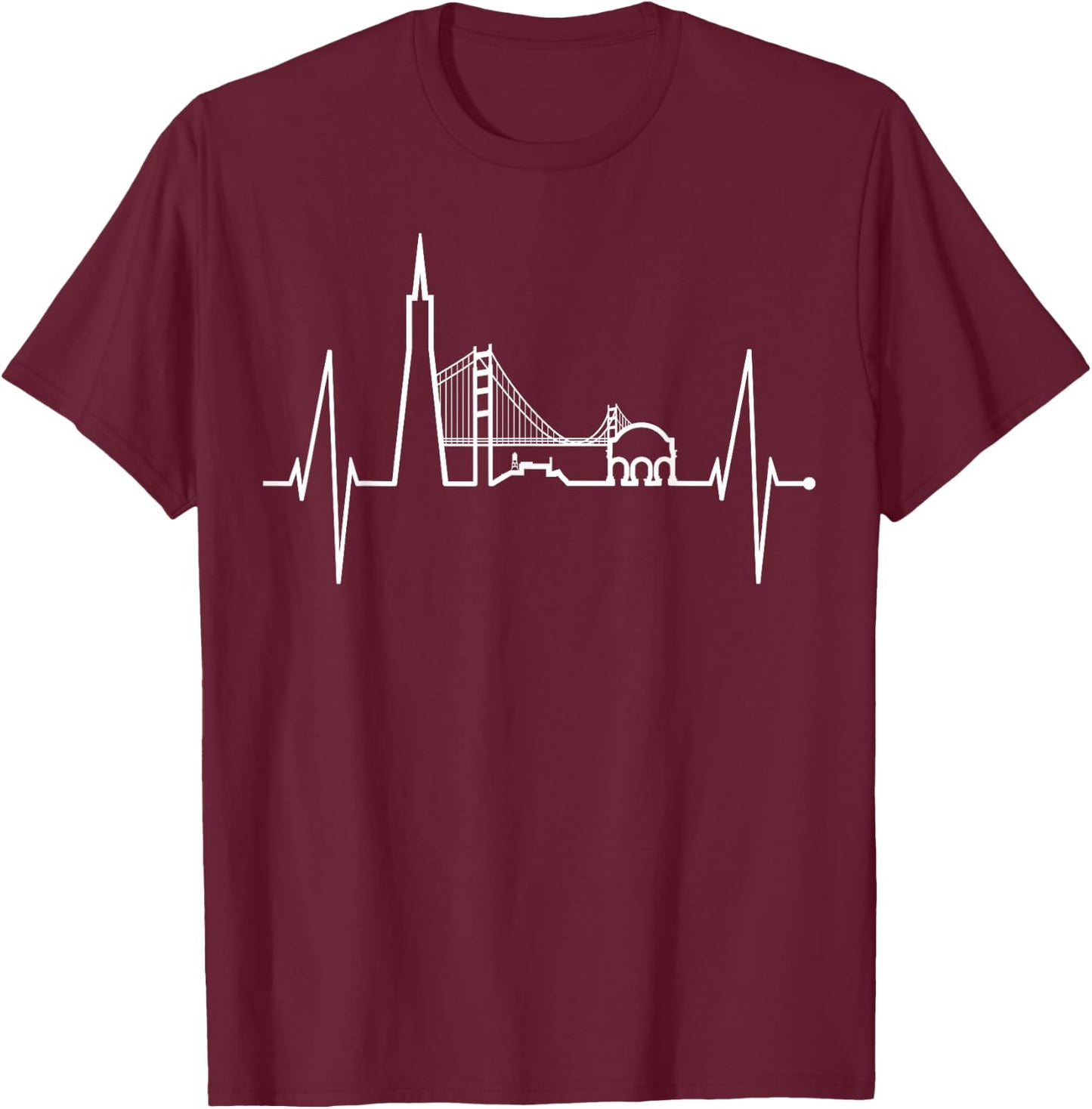 San Francisco Skyline Battement de cœur Californie USA T-Shirt - T-Shirt | Maroon