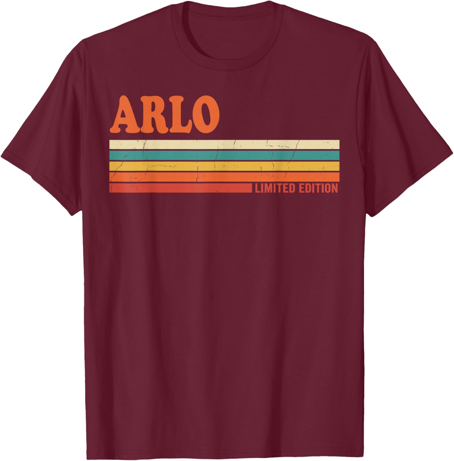 ARLO Retro Personalized First Name Vintage Stripes T-Shirt - T-Shirt | Maroon