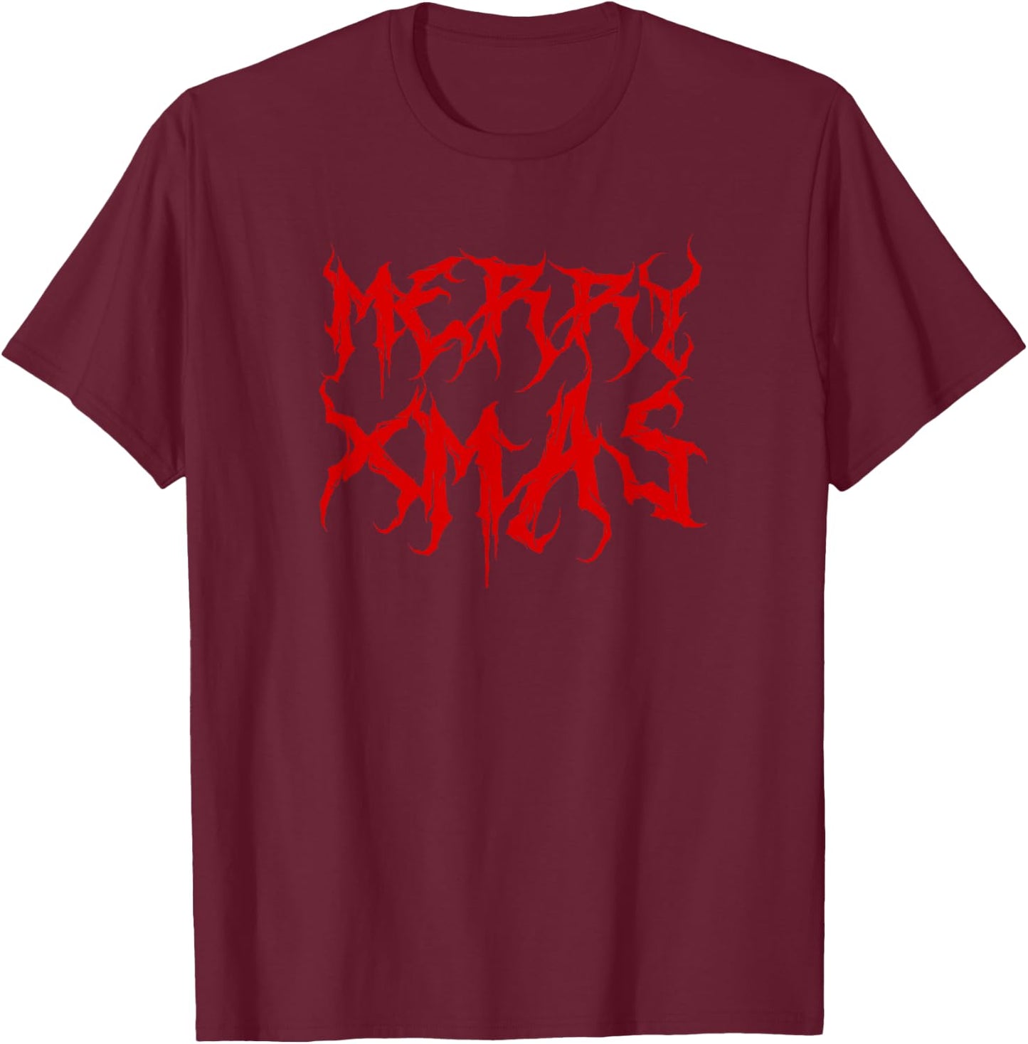 MERRY XMAS Heavy Metal Christmas Death Metal Retro Parody , Black, S T-Shirt - T-Shirt | Maroon