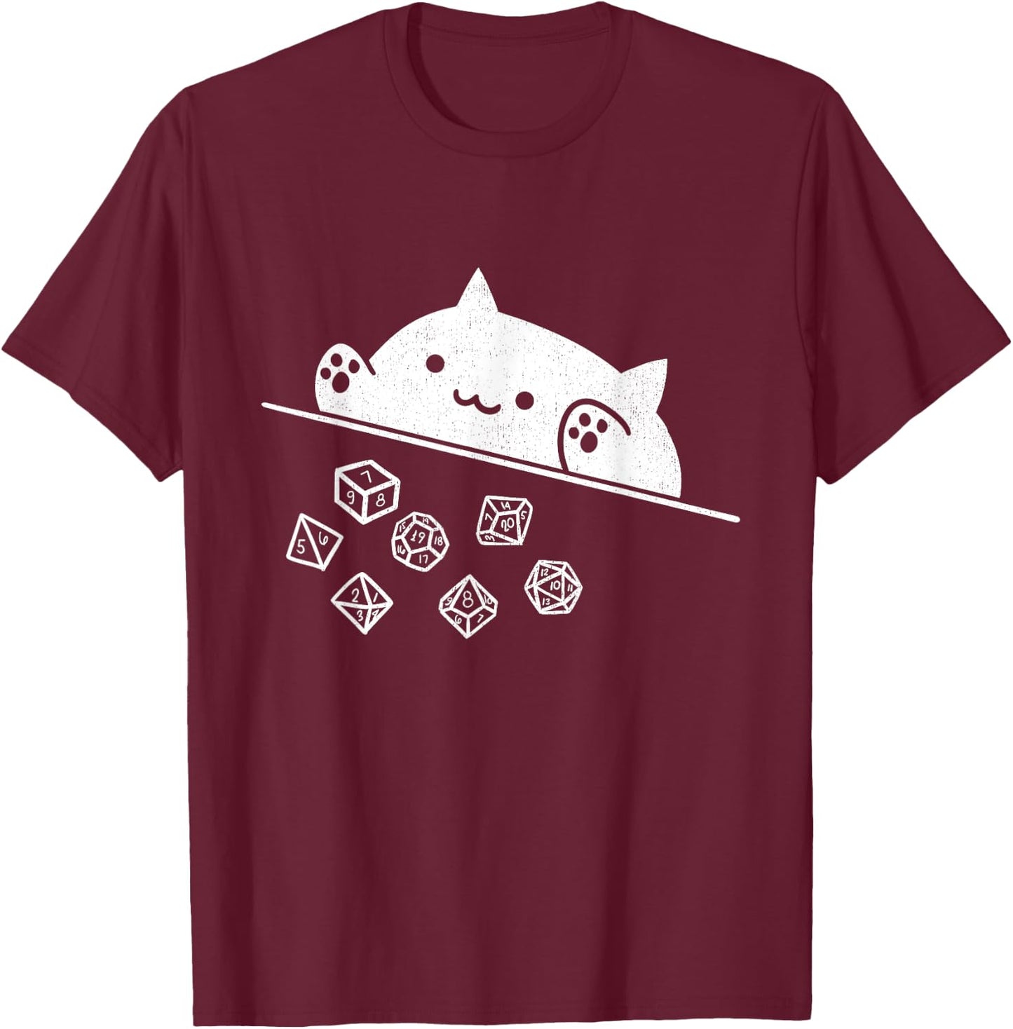 Niedliche Katze Gamer RPG Spiel Regenbogen Würfel Nerdy Männer Frauen Kinder T-Shirt - T-Shirt | Maroon