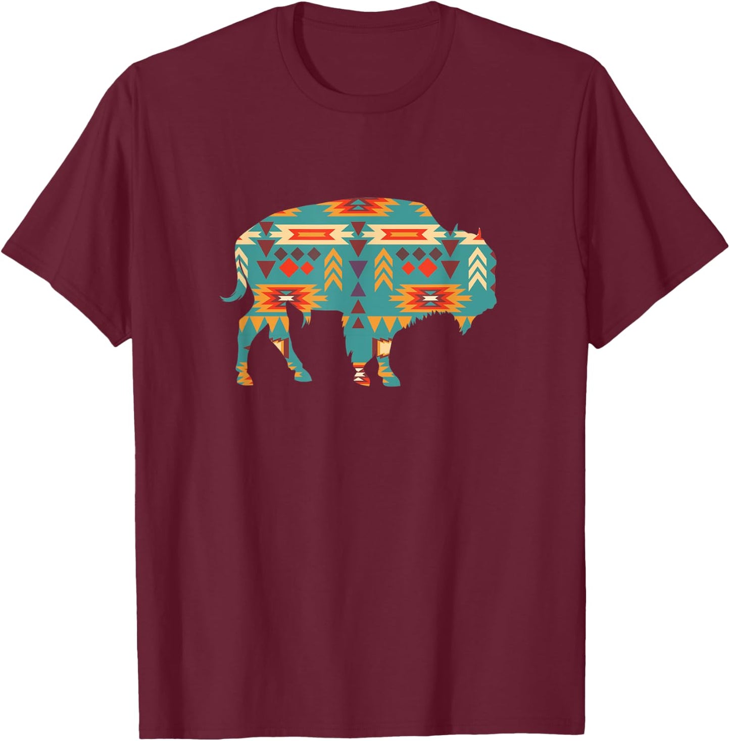 Unique Western Aztec Buffalo Navajo Bison T-Shirt - T-Shirt | Maroon