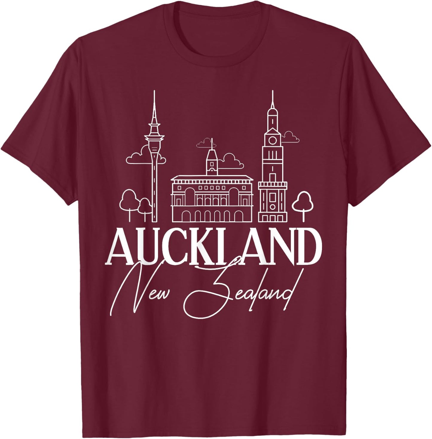Auckland New Zealand City Skyline Map Travel T-Shirt - T-Shirt | Maroon