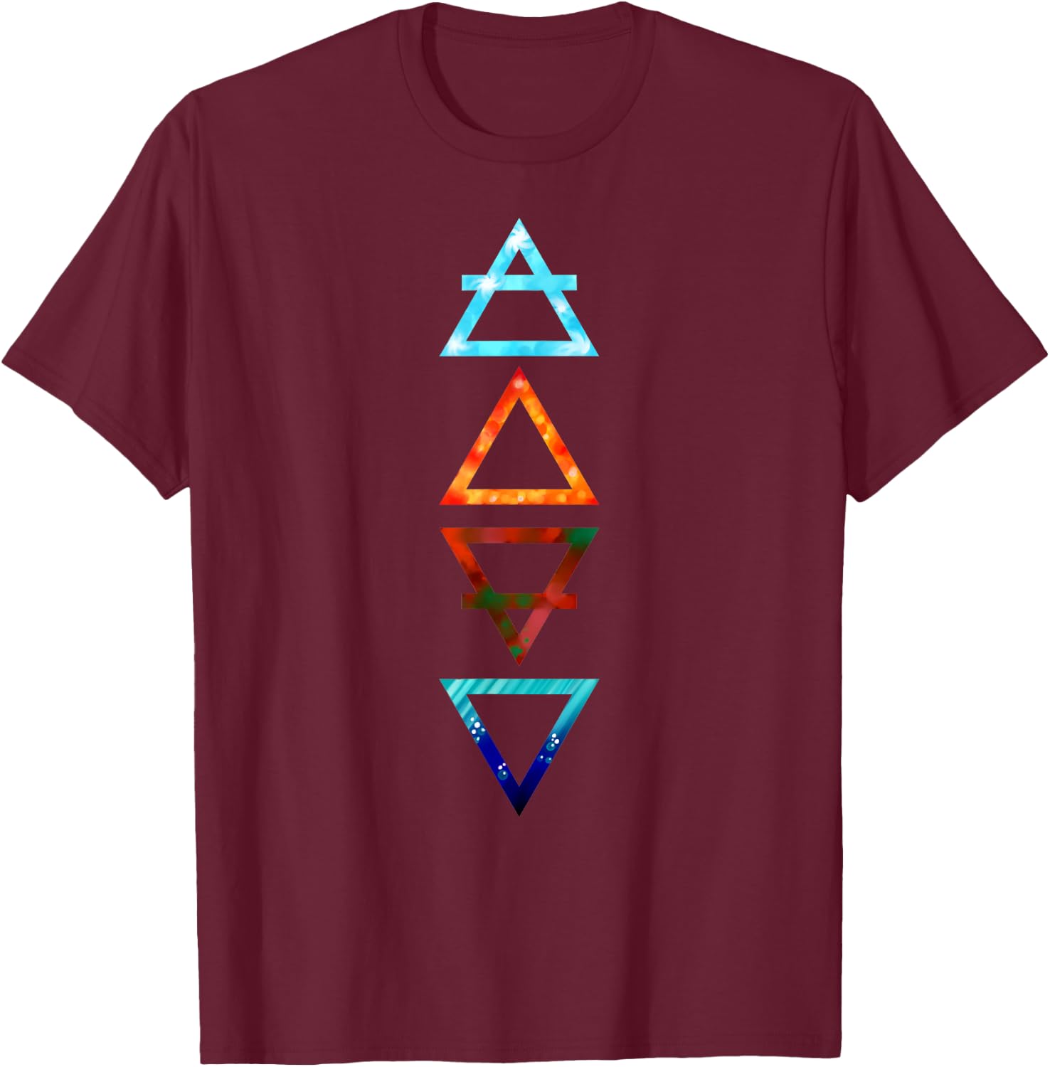 Griechische Dreieckssymbole mit vier Elementen (Luft, Feuer, Erde, Wasser) T-Shirt - T-Shirt | Maroon