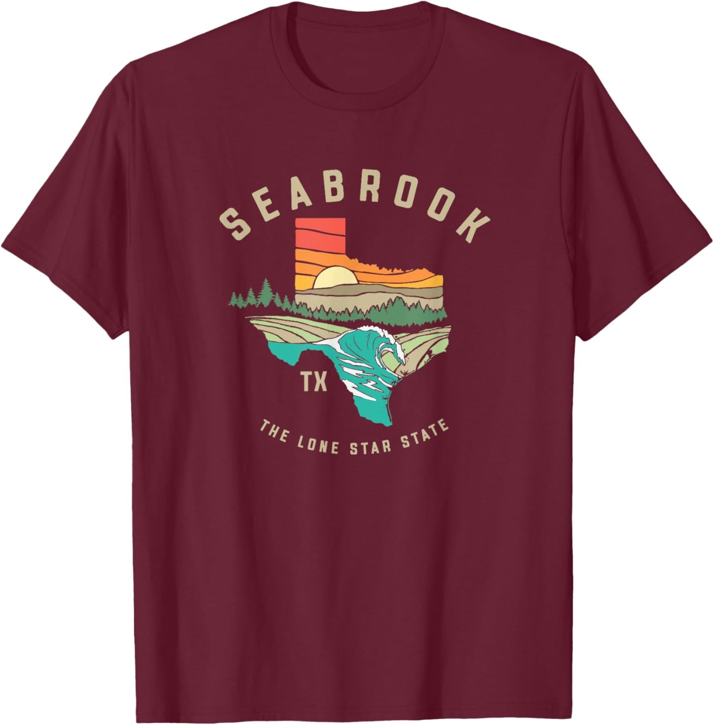 Seabrook Texas Outdoors Vintage Nature Illustration T-Shirt - T-Shirt | Maroon